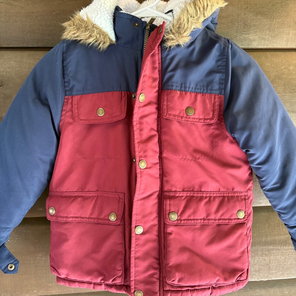 Carters Boys Blue Red Colorblock Hooded Winter Parka Jacket Size M 5-6 C224E74‎